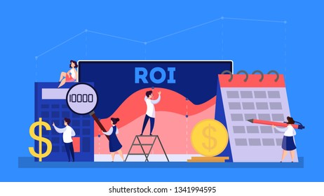 ROI or return on investment concept. Idea of finance profit and economy. Financial wealth. Isolated vector cartoon illustration