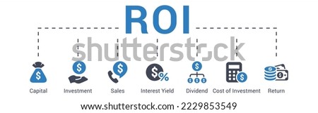 ROI - Return on investment concept vector illustration with keywords and icons
