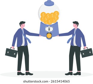 ROI, Return on Investment or high profit and success stock investing concept, smart businessman investor or company owner insert money coin into gumball machine.

