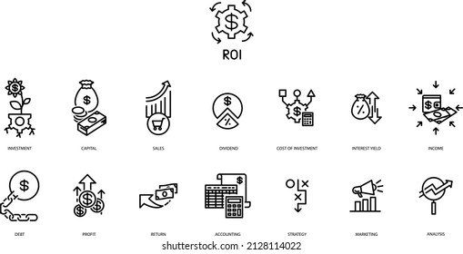 ROI, Return on investment icons , vector illustration