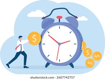 ROI, return on investment or long term investment success, increase in dividends or returns from the costs that have been invested, businessman invests money into big watch to get return profit

