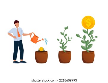 ROI, return on investment performance measure from cost invested and profit efficiency. Business growth arrows to success. Vector illustration