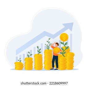 El rendimiento de la inversión, el rendimiento de la inversión se mide a partir de los costes invertidos y la eficiencia de los beneficios. El crecimiento de las empresas se reduce al éxito. Ilustración del vector