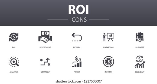 ROI simple concept icons set. Contains such icons as investment, return, marketing, analysis and more, can be used for web, logo, UI/UX