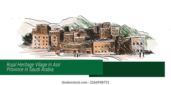 Rojal Heritage Vilage in Asir Province in Saudi Arabia. Illustration Art..