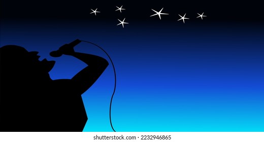 Roker singing on a blue background,vector