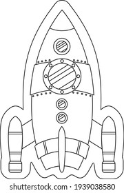 Roket vector. Children vector rocket 2. Simple stroke. Long skinny rocket