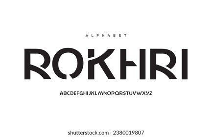 Letra de letras del alfabeto de lujo ROKHRI. Tipografía elegante letras clásicas serif fuentes decorativas concepto vintage mínimo. ilustración vectorial