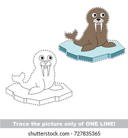 Rolar Walrus to be traced only of one line, the tracing educational game to preschool kids with easy game level, the colorful and colorless version.