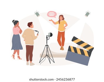 Role audition isolated concept vector illustration. Actor audition, acting skills demonstration, cinematography, main cast, talent search, introduction interview, leading role vector concept.