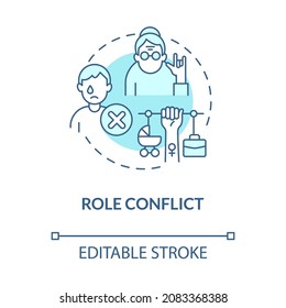 Role conflict blue concept icon. Contradictory person type. Unexpectedly behavior in life abstract idea thin line illustration. Vector isolated outline color drawing. Editable stroke
