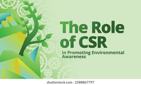 The Role of CSR in Promoting Environmental Awareness concept. abstract polygonal with green plant and gears for go green concept. template vector illustration 