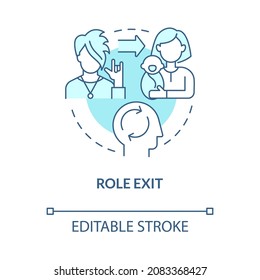 Role exit blue concept icon. Participation to another function in society. Change personal position abstract idea thin line illustration. Vector isolated outline color drawing. Editable stroke