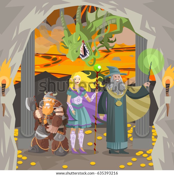 Role Fantasy Characters Dwarf Wizard Elf Stock Vector Royalty Free