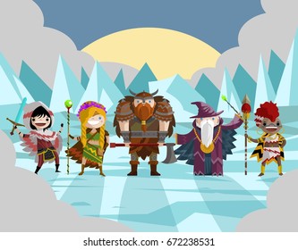 role fantasy warriors and wizards team on ice lands