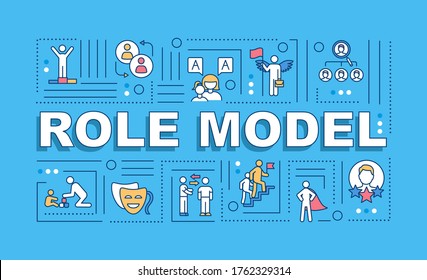 Role model word concepts banner. Professional expertise. Parenthood experience. Infographics with linear icons on blue background. Isolated typography. Vector outline RGB color illustration