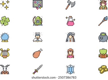 Role playing icons collection is a vector illustration with editable stroke.