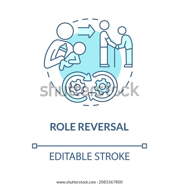 Role reversal blue concept icon. Exchange social\
position in community. Function transformation abstract idea thin\
line illustration. Vector isolated outline color drawing. Editable\
stroke