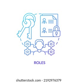 Roles blue gradient concept icon. Identity management capability abstract idea thin line illustration. Granted authorizations to users. Isolated outline drawing. Myriad Pro-Bold font used