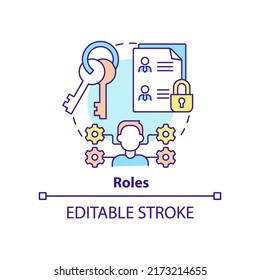 Roles concept icon. Identity management capability abstract idea thin line illustration. Granted authorizations. Isolated outline drawing. Editable stroke. Arial, Myriad Pro-Bold fonts used