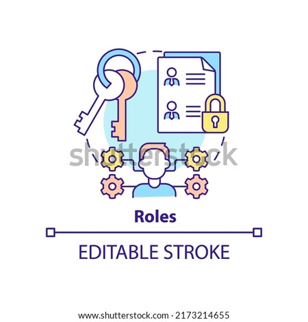 Roles concept icon. Identity management capability abstract idea thin line illustration. Granted authorizations. Isolated outline drawing. Editable stroke. Arial, Myriad Pro-Bold fonts used