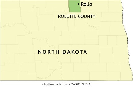 Rolette County and city of Rolla location on North Dakota state map