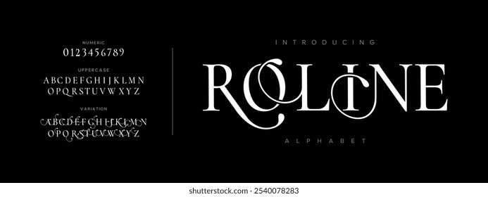 Roline tipografia beleza moda elegante minimalista serif italic fontes decorativos casamento vintage retro logos. Logotipo de fonte de luxo mínimo alfabeto. Ilustração vetorial