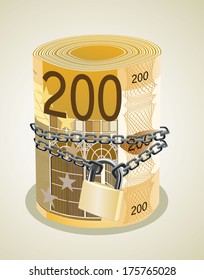 Roll of 200 euro chained and locked