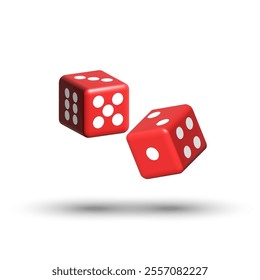 Roll of the 3d two red dices with white dots isolated a white background, symbolizing luck, chance, and gaming, perfect for casino, gambling, board games, and entertainment-themed designs.