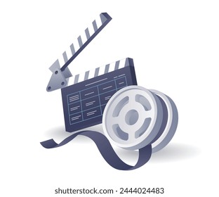 Rollaktion zum Erstellen eines Filmkonzepts, flache isometrische 3D-Darstellung