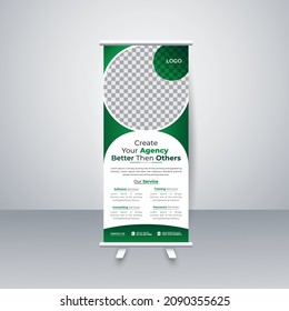 Roll-up Werbestand Template Design. x-banner mit vertikaler Signatur, Flaggenbanner. Infografiken, Layouthintergrund