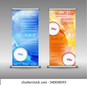 Roll Up Banner Abstract Geometric Colourful Design, Advertising Vector Background