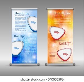 Roll Up Banner Abstract Geometric Colourful Design, Advertising Vector Background