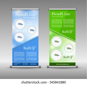 Roll Up Banner Abstract Geometric Colourful Design, Advertising Vector Background