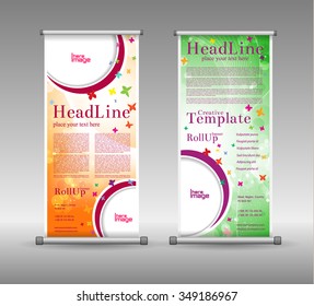 Roll Up Banner Abstract Geometric Colourful Design, Advertising Vector Background