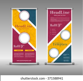 Roll Up Banner Abstract Geometric Colourful Design, Advertising Vector Background