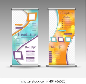 Roll Up Banner Abstract Geometric Colourful Design, Advertising Vector Background