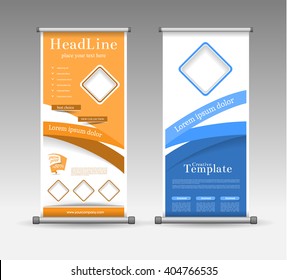 Roll Up Banner Abstract Geometric Colourful Design, Advertising Vector Background