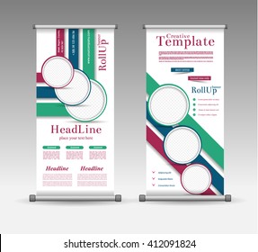 Roll Up Banner Abstract Geometric Colourful Design, Advertising Vector Background
