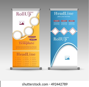 Roll Up Banner Abstract Geometric Colourful Design, Advertising Vector Background