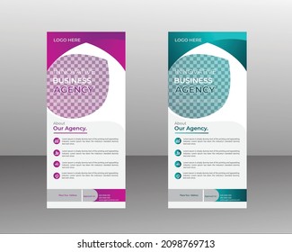 Roll up banner agency a4 size , its uses by commercial agency , roll up banner vector design and easy editable and expend pattern.
