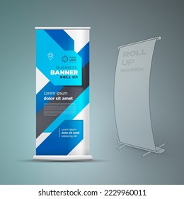 Roll up banner arrows action theme blue color vector
