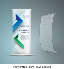 Roll up banner arrows theme blue color 