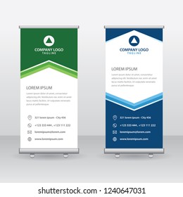 Roll Up Banner Background Vector Template with Abstract Geometric Design