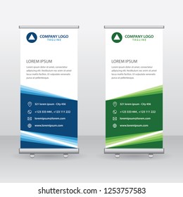 Roll Up Banner Background Vector Template with Abstract Geometric Design