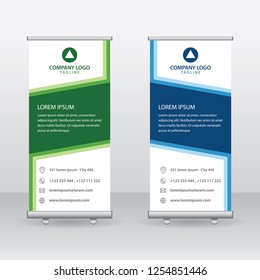 Roll Up Banner Background Vector Template with Abstract Geometric Design