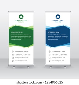 Roll Up Banner Background Vector Template with Abstract Geometric Design