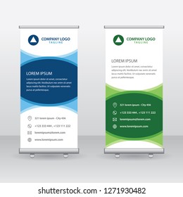 Roll Up Banner Background Vector Template with Abstract Design