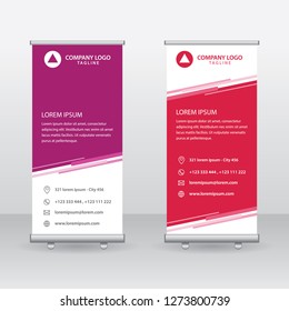 Roll Up Banner Background Vector Template with Abstract Geometric Design