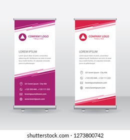 Roll Up Banner Background Vector Template with Abstract Geometric Design